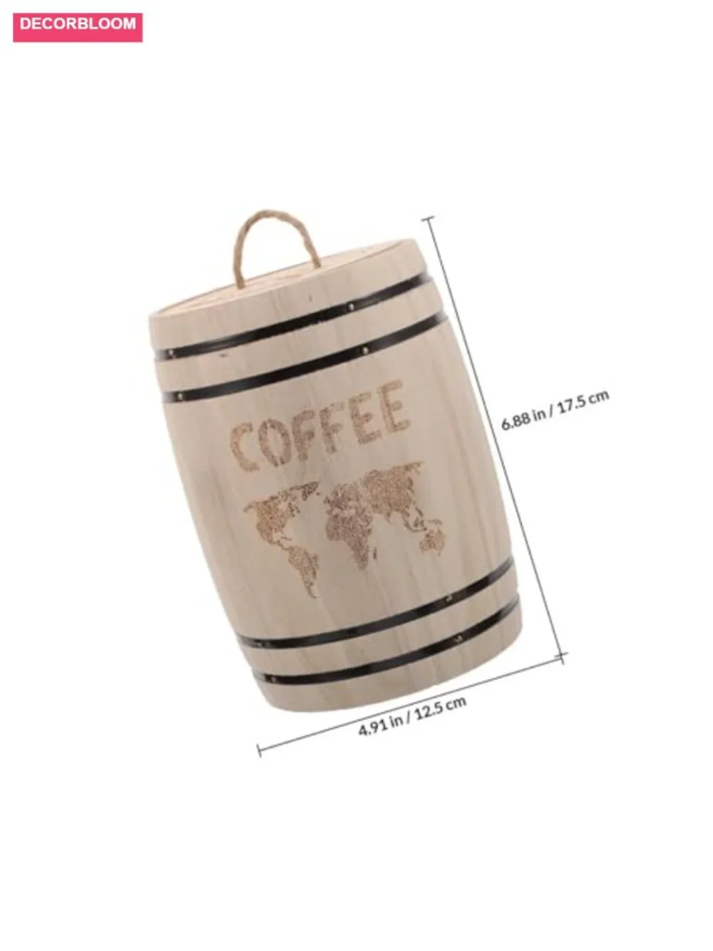 Wooden Barrel Canister Airtight Lid Coffee Tea Sugar Storage Rustic Farmhouse